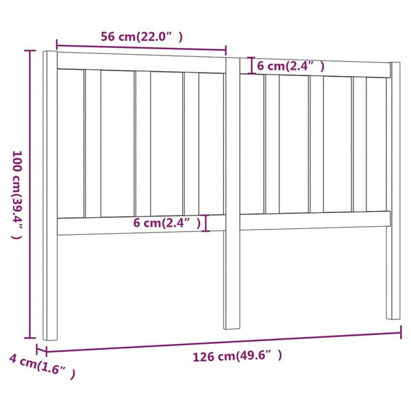 vidaXL Κεφαλάρι Κρεβατιού 126 x 4 x 100 εκ. από Μασίφ Ξύλο Πεύκου