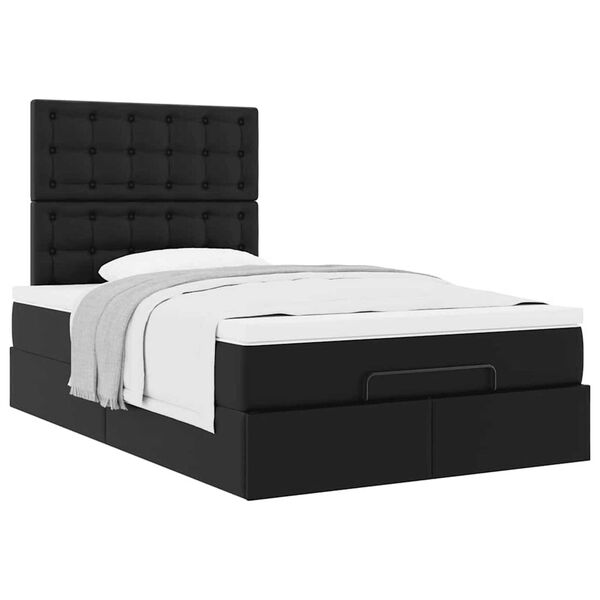 vidaXL Οθωμανικό κρεβάτι με στρώμα Μαύρο 120x190 cm Faux Leather
