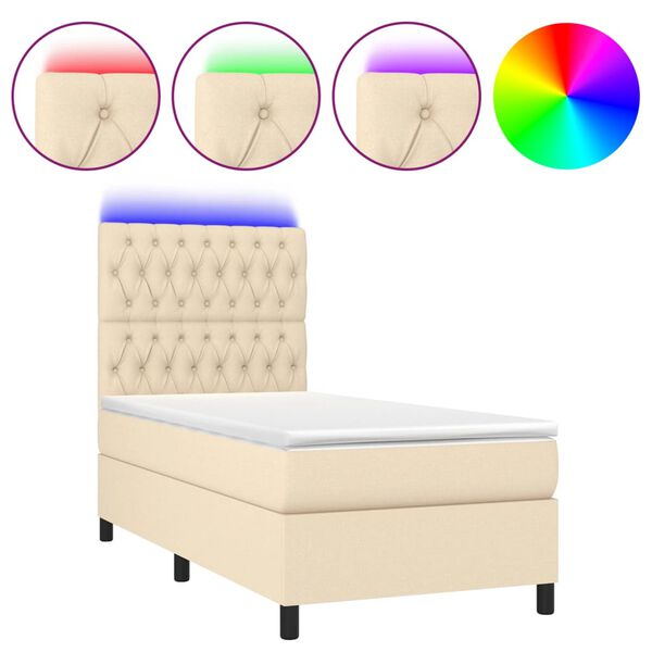 vidaXL &Kappa;&rho;&epsilon;&beta;ά&tau;&iota; Boxspring &mu;&epsilon; &Sigma;&tau;&rho;ώ&mu;&alpha; & LED &Kappa;&rho;&epsilon;&mu; 90x190 &epsilon;&kappa;. &Upsilon;&phi;&alpha;&sigma;&mu;ά&tau;&iota;&nu;&omicron;