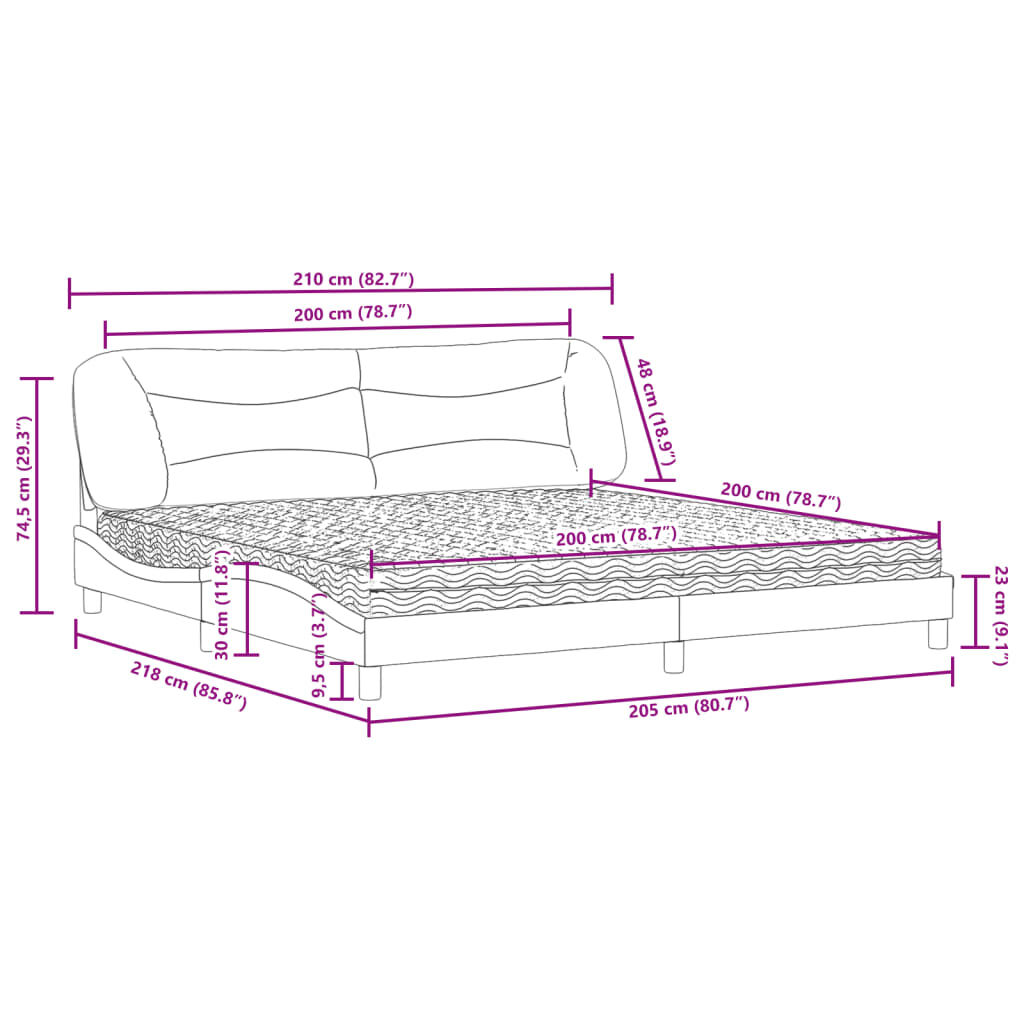vidaXL Κρεβάτι με Στρώμα Γκρι 200x200 εκ. Συνθετικό Δέρμα