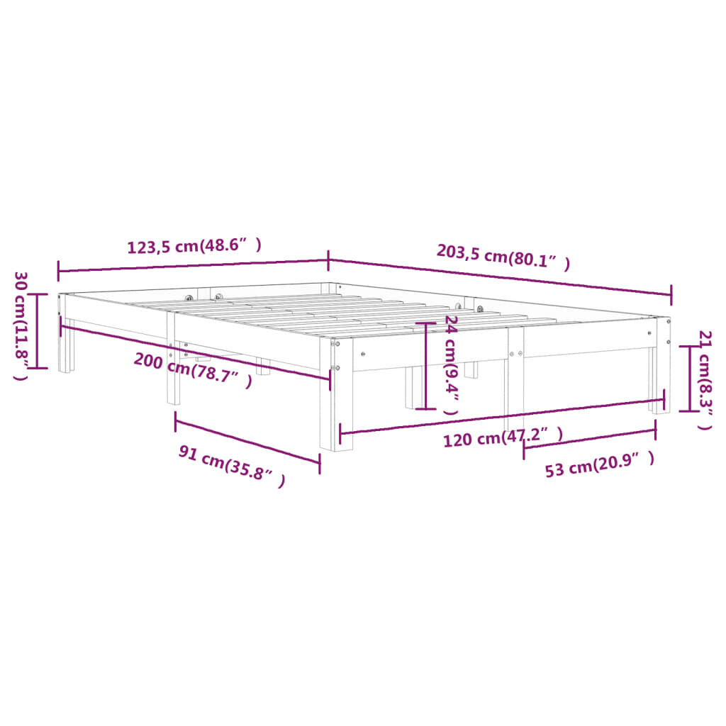 vidaXL Πλαίσιο Κρεβατιού 120 x 200 εκ. από Μασίφ Ξύλο Πεύκου