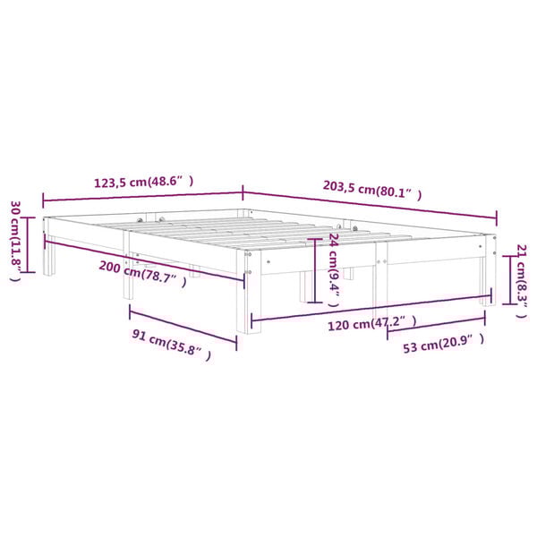 vidaXL Πλαίσιο Κρεβατιού 120 x 200 εκ. από Μασίφ Ξύλο Πεύκου