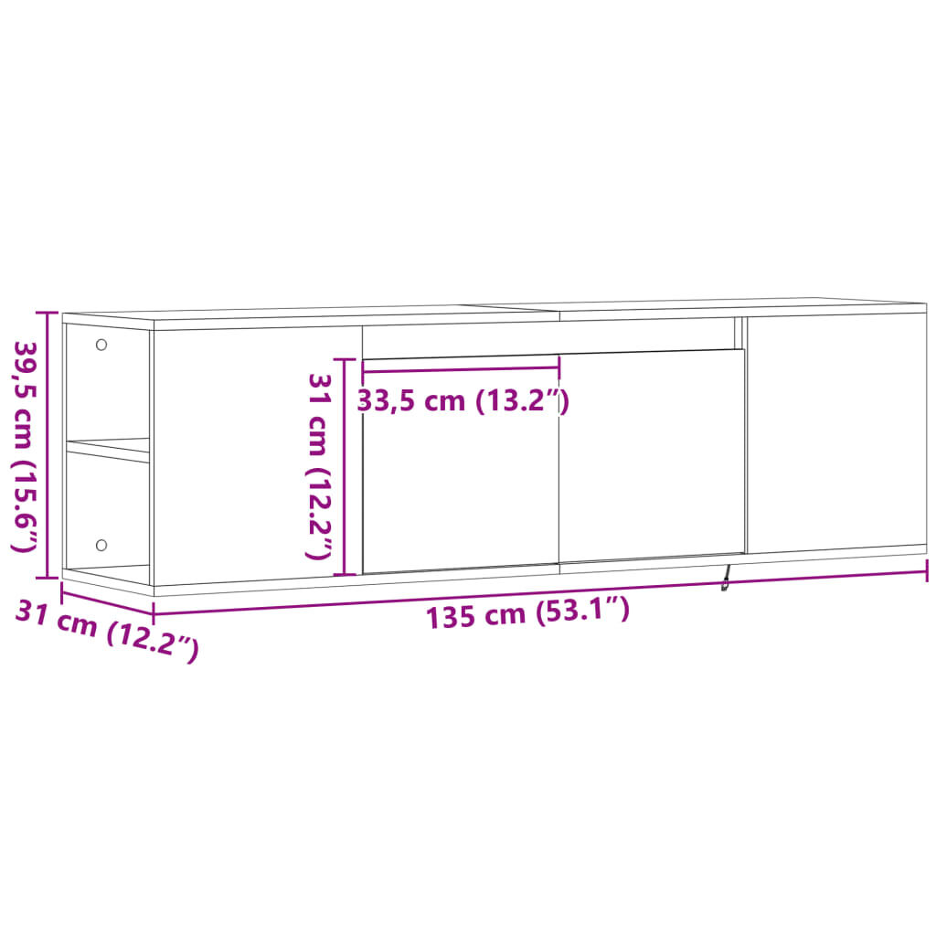 vidaXL Έπιπλο Τοίχου Τηλεόρασης με LED Γκρι Sonoma 135x31x39,5 εκ.