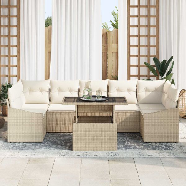 vidaXL Σετ Καναπέ Κήπου με αποθήκευση 8 pcs Μπεζ Πολυ ράταν