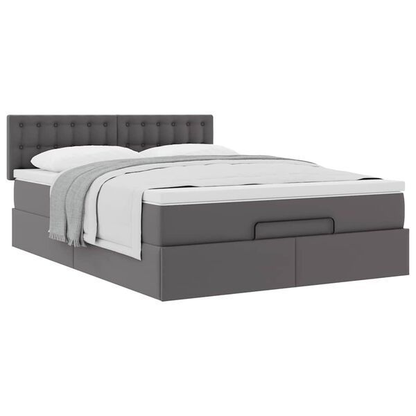 vidaXL Οθωμανικό κρεβάτι με στρώμα Γκρι 140x200cm Faux Leather