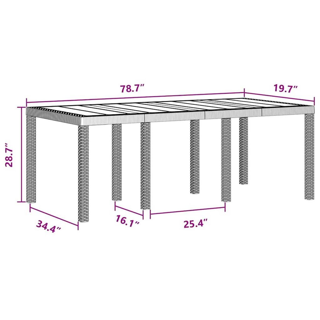 vidaXL Σέτ φαγητού για κήπο 7 pcs Ανθρακί Rattan Polt