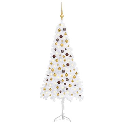 vidaXL Χριστουγεν. Δέντρο Γωνιακό Τεχνητό LED/Μπάλες Λευκό 180 εκ. PVC
