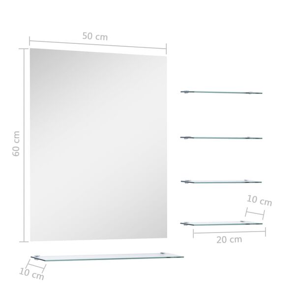 vidaXL Καθρέφτης Τοίχου Ασημί 50 x 60 εκ. με 5 Ράφια