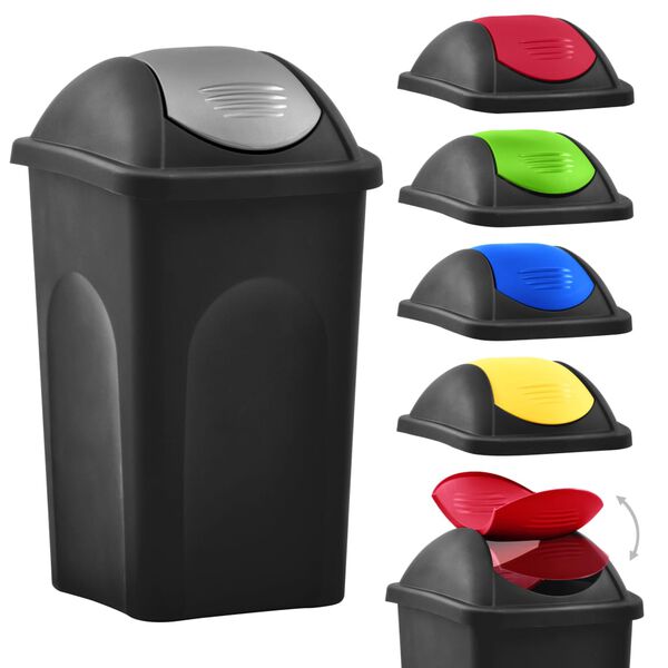 vidaXL Κάδος Απορριμμάτων με Αιωρούμενο Καπάκι Μαύρο/Ασημί 60 Λίτρα