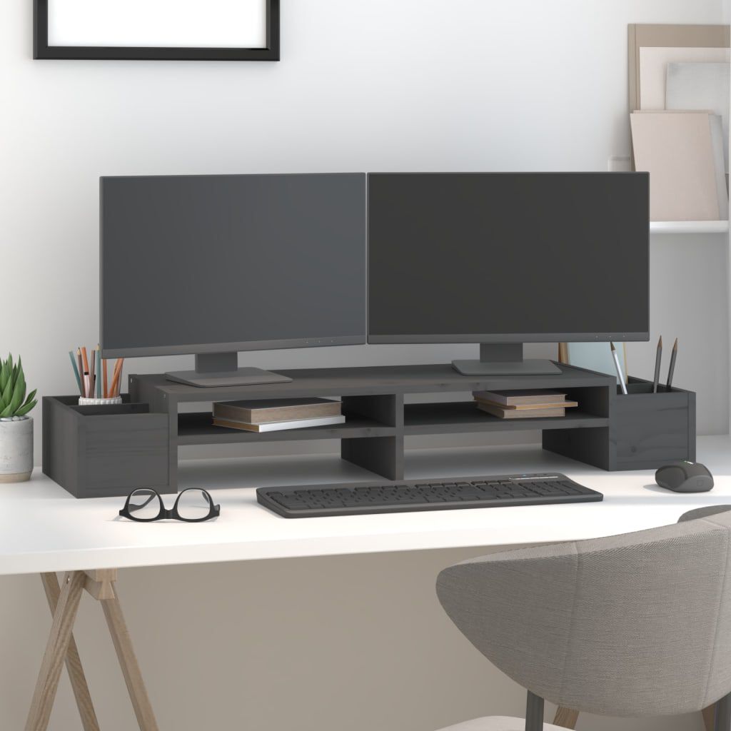 vidaXL Βάση Οθόνης Γκρι 100x27,5x15 εκ. από Μασίφ Ξύλο Πεύκου