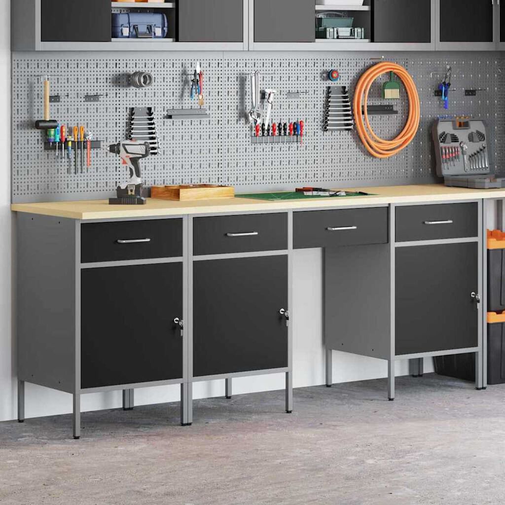 vidaXL Ντουλάπα Εργασίας με συρτάρι 4 pcs Μαύρο 200 x 55 x 85 εκ
