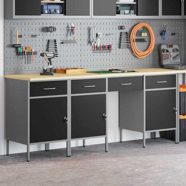 vidaXL Ντουλάπα Εργασίας με συρτάρι 4 pcs Μαύρο 200 x 55 x 85 εκ