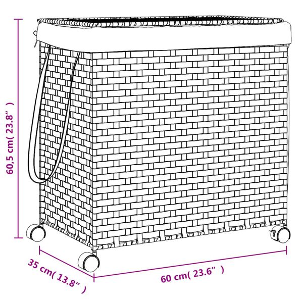vidaXL Καλάθι Άπλυτων με Τροχούς Λευκό 60x35x60,5 εκ. από Ρατάν