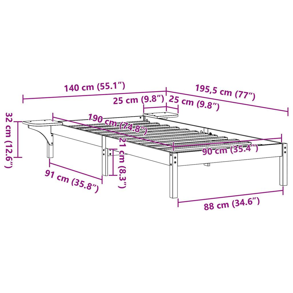 vidaXL Πλαίσιο κρεβατιού με κομοδίνα Καστανό 90 x 190 εκ. Καστανό