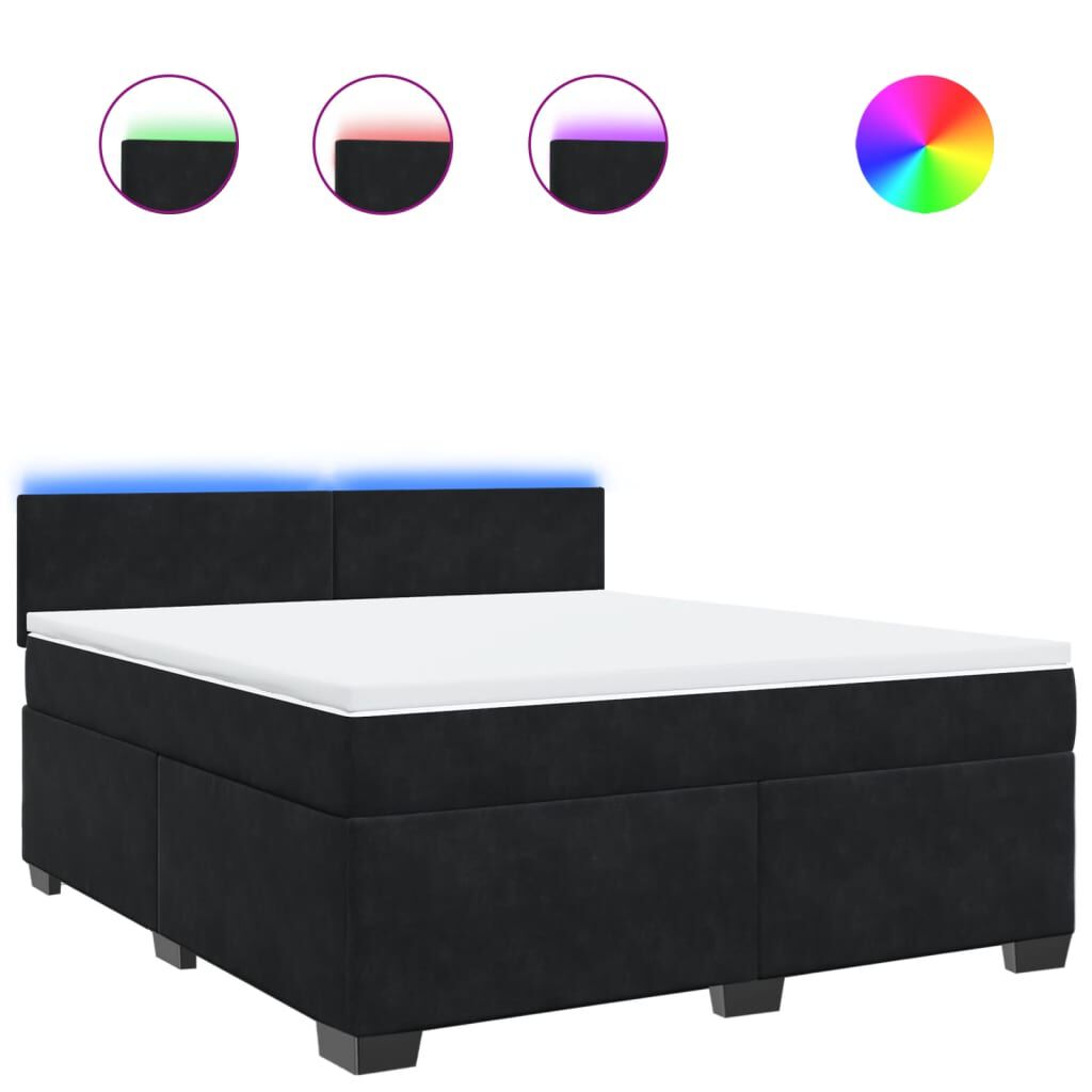 vidaXL Κρεβάτι Boxspring με Στρώμα Μαύρο 180x200 εκ. Βελούδινο