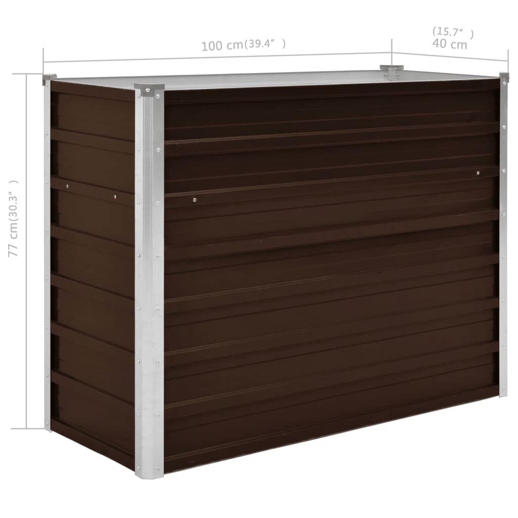 vidaXL Ζαρντινιέρα Υπερυψωμένη Καφέ 100x40x77 εκ. Γαλβανισμ. Χάλυβας