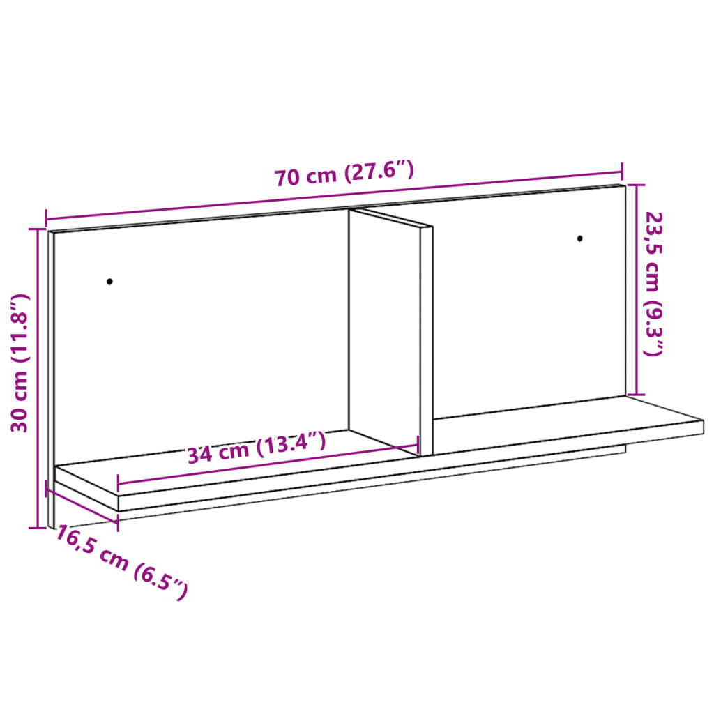 vidaXL Ντουλάπι Τοίχου Καπνιστή Δρυς 70x16,5x30 εκ. Επεξεργασμένο Ξύλο