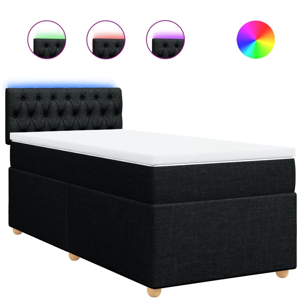 vidaXL Κρεβάτι Boxspring με Στρώμα Μαύρο 90x190 εκ.Υφασμάτινο