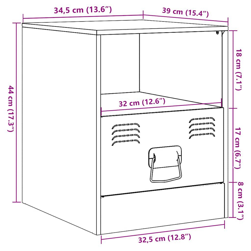 vidaXL Κομοδίνα 2 τεμ. Ανθρακί 34,5 x 39 x 44 εκ. από Χάλυβα