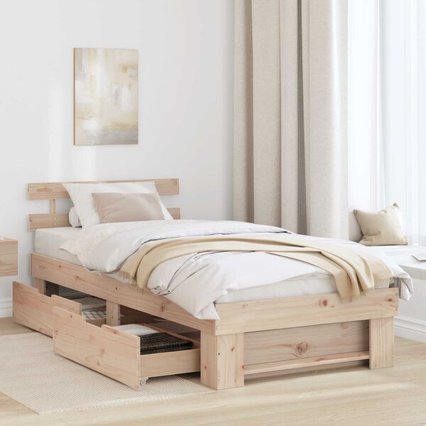 vidaXL Σκελετός Κρεβατιού Καφέ 75 x 190 cm Συμπαγές ξύλο πεύκου