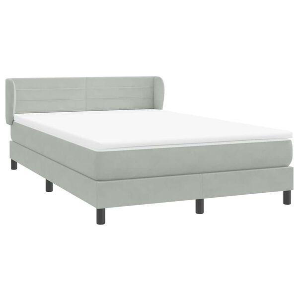 vidaXL Κρεβάτι Boxspring με Στρώμα Ανοιχτό Γκρι 140x210 εκ. Βελούδινο