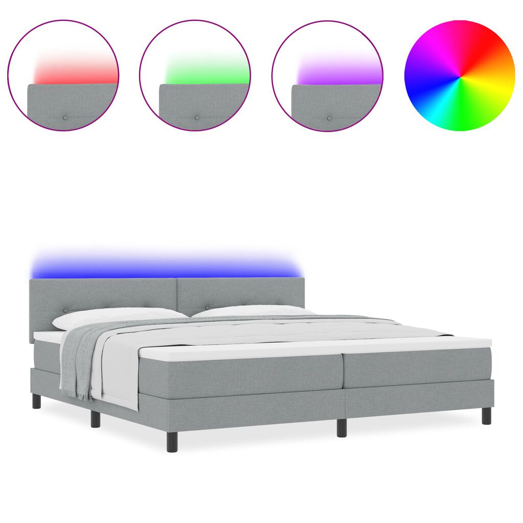 vidaXL Κρεβάτι Box Spring με Στρώμα & LED Φως Γκρι 200x200 εκ. Υφάσματος