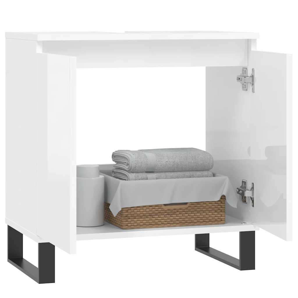 vidaXL Ντουλάπι Μπάνιου Γυαλ. Λευκό 58 x 33 x 60 εκ. από Επεξεργ. Ξύλο