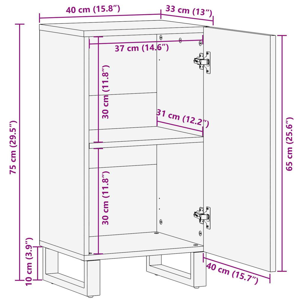 vidaXL Έπιπλο Σαλονιού 40x33.5x75 cm Συμπαγές Ξύλο Μάνγκο