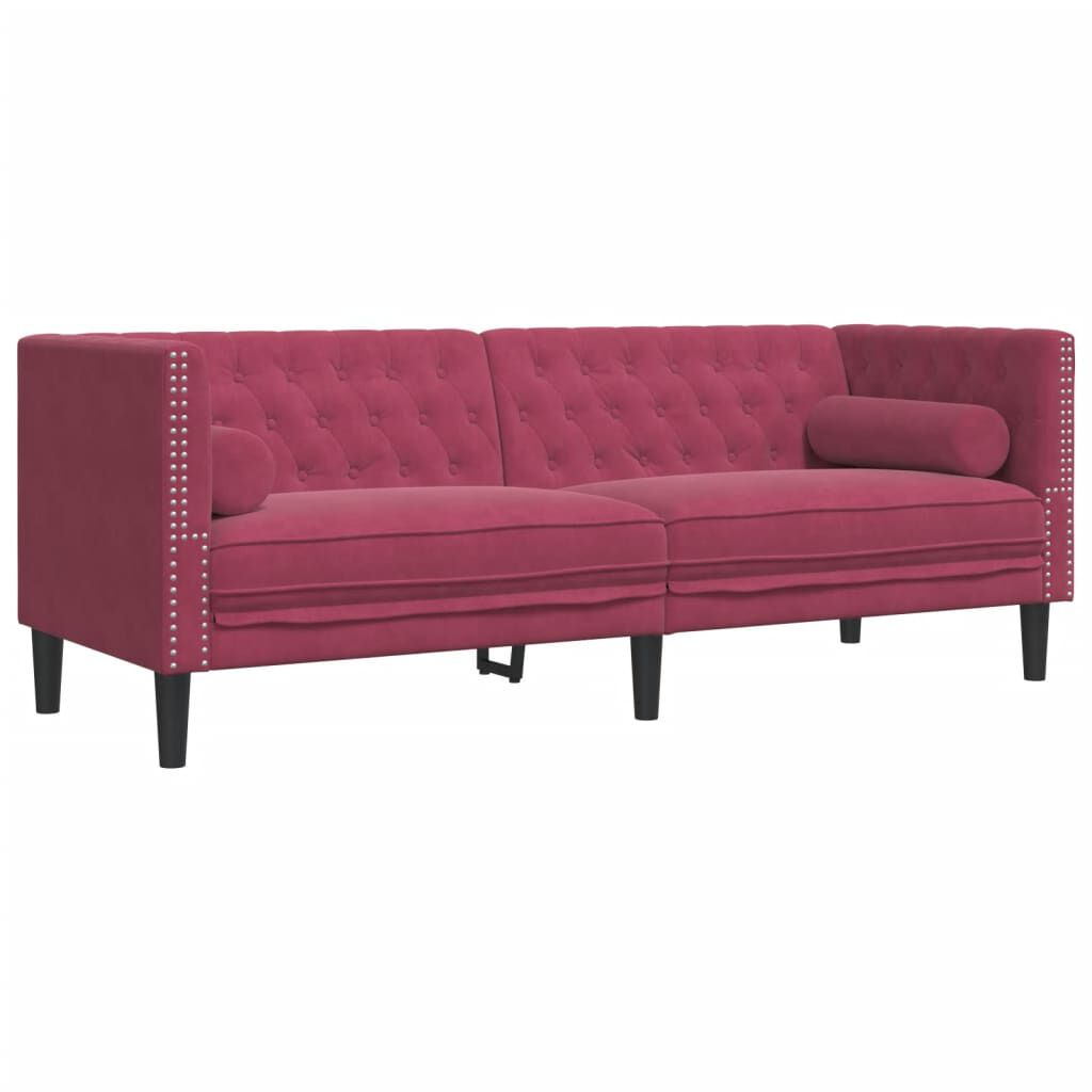 vidaXL Καναπές Chesterfield Σετ 3 Τεμ. με Στηρίγματα Μπορντό Βελούδο
