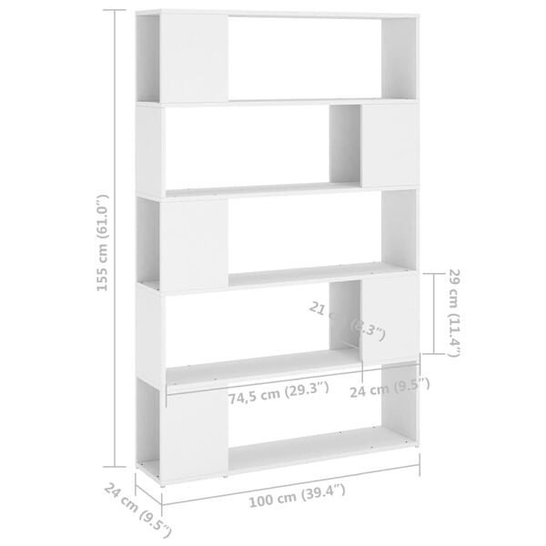 vidaXL Βιβλιοθήκη/Διαχωριστικό Χώρου Λευκό 100x24x155 εκ. Επεξ. Ξύλο