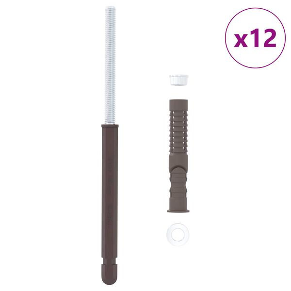 vidaXL Βραχίονες αιωρούμενου ραφιού 12 pcs Καφέ Ø10 x 170 mm Ατσάλι