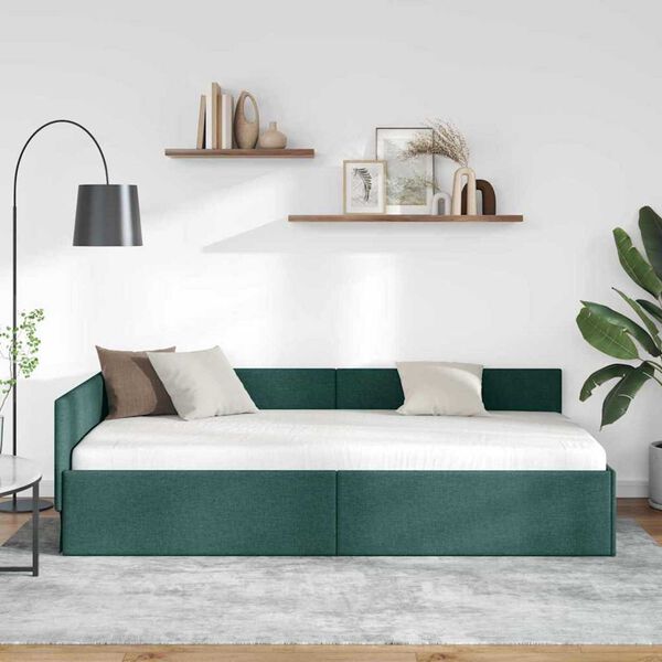 vidaXL Κρεβάτι Γωνίας Σκούρο πράσινο 80 x 200 cm Ύφασμα και Έργο ξύλου