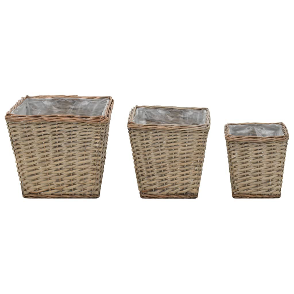 vidaXL Γλάστρες Υπερυψωμένες 3 τεμ. Wicker με Επένδυση Πολυαιθυλενίου
