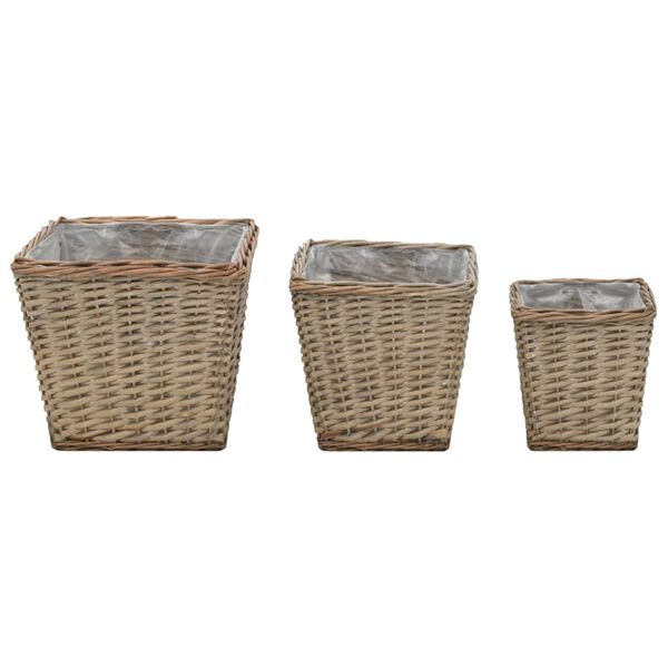 vidaXL Γλάστρες Υπερυψωμένες 3 τεμ. Wicker με Επένδυση Πολυαιθυλενίου