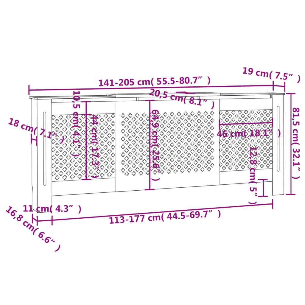 vidaXL Κάλυμμα Καλοριφέρ Γκρι 205 εκ. από MDF