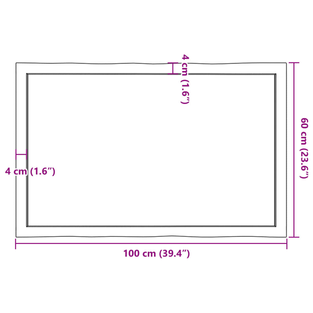 vidaXL Επιφ Τραπεζιού Αν Καφέ 100x60x(2-4)εκ.Ακατέργ. Μασίφ Ξύλο Δρυός