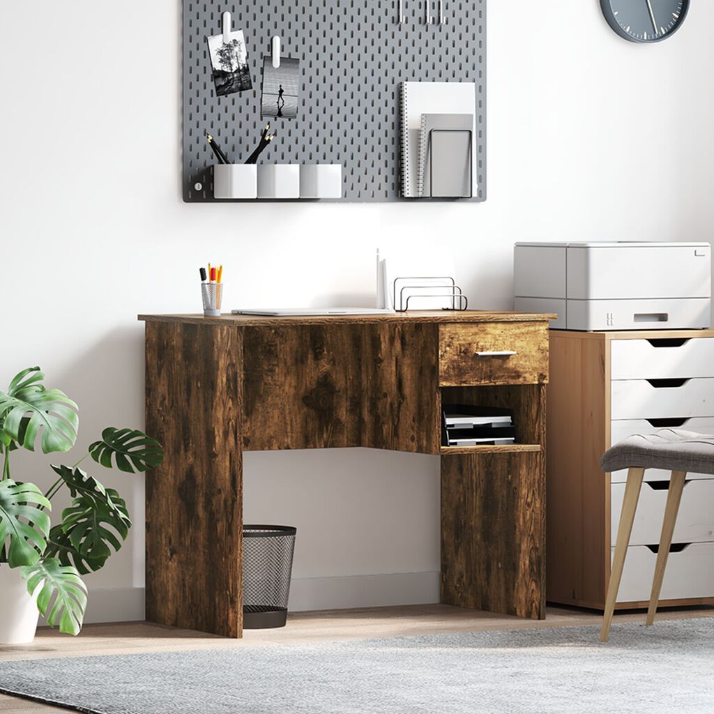 vidaXL Γραφείο με αποθήκευση Καπνιστού δρυ 90x49.5x75 εκ. Επεξεργασμένο ξύλο