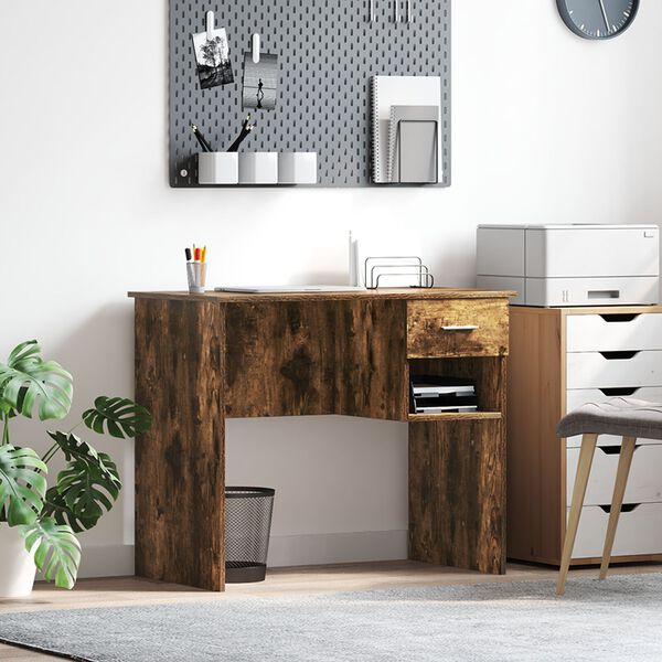 vidaXL Γραφείο με αποθήκευση Καπνιστού δρυ 90x49.5x75 εκ. Επεξεργασμένο ξύλο