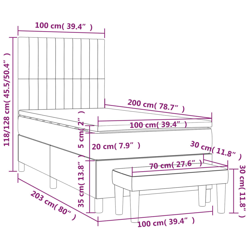 vidaXL Κρεβάτι Boxspring με Στρώμα Κρεμ 100 x 200 εκ. Υφασμάτινο
