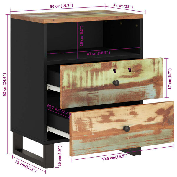 vidaXL Κομοδίνο 50 x 33 x 62 εκ. Μασίφ Ανακυκλωμένο Ξύλο & Επεξ. Ξύλο
