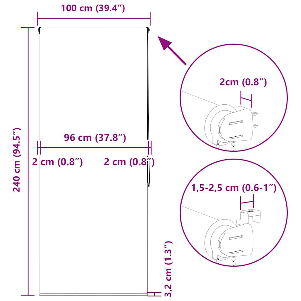 vidaXL Κουρτίνα Μπάνιου Ρολό 100x240 εκ. Πλάτος υφάσματος 96 εκ.