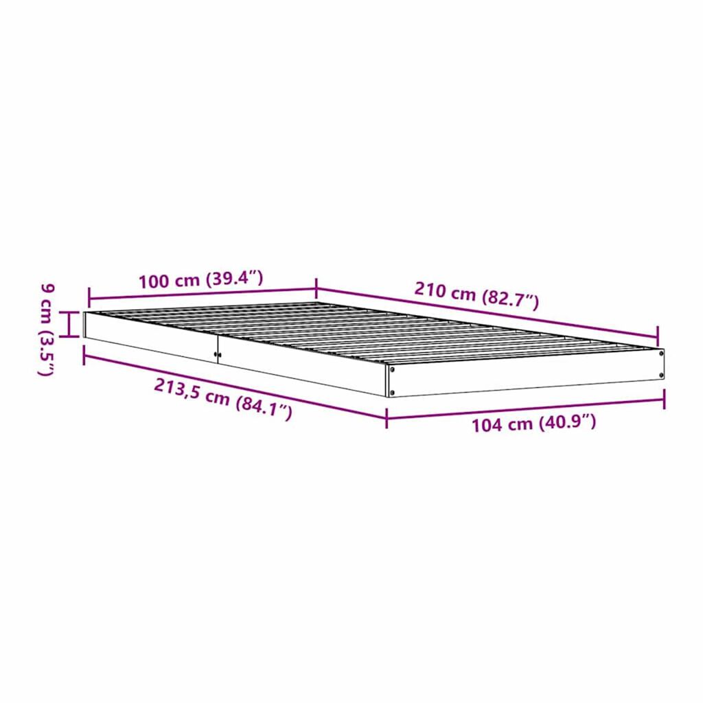 vidaXL Κρεβάτι δαπέδου Φυσικό 100 x 210 cm Μασίφ ξύλο πεύκου