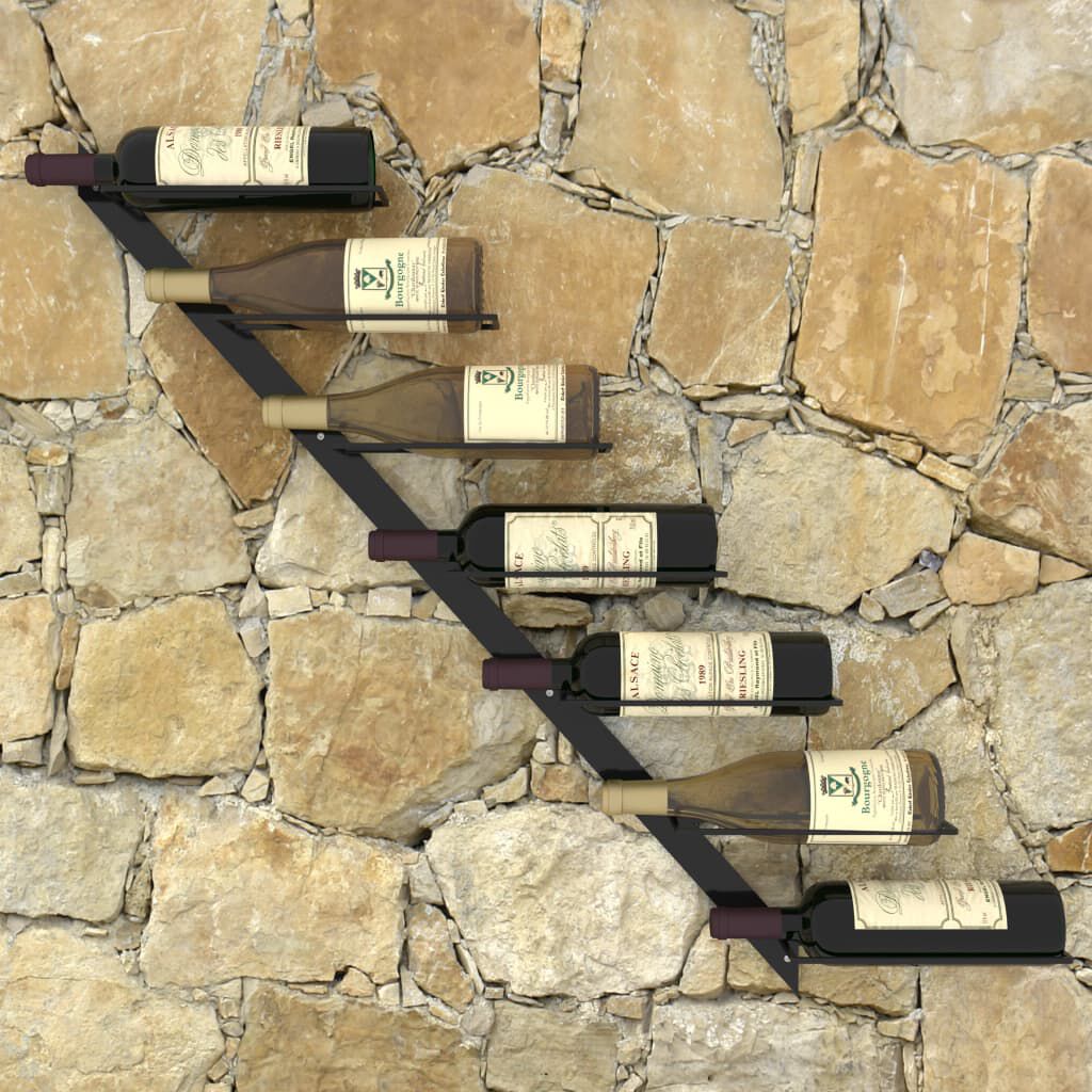 vidaXL Βάση Κρασιών Τοίχου για 7 Φιάλες Μαύρη Μεταλλική