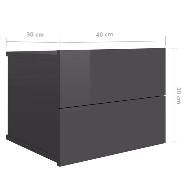 vidaXL Κομοδίνα 2 τεμ. Γυαλιστερό Γκρι 40x30x30 εκ. από Μοριοσανίδα