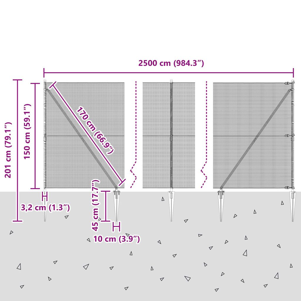 vidaXL Σετ Πόστων Φράχτη Σετ των 2 Γκρι Ατσάλι 25 x 1.5 μ Ανθεκτικό