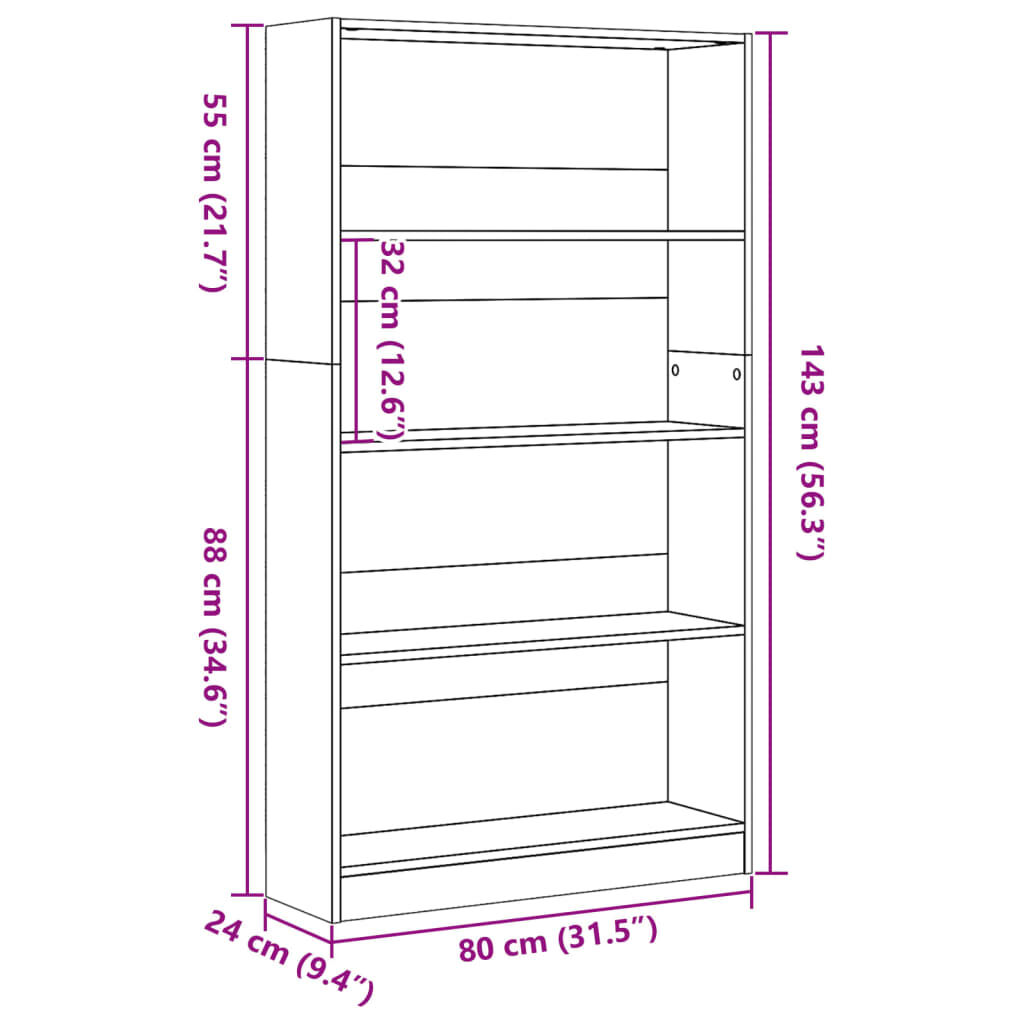 vidaXL Βιβλιοθήκη Sonoma Δρυς 80x24x143 εκ. από Επεξεργασμένο Ξύλο