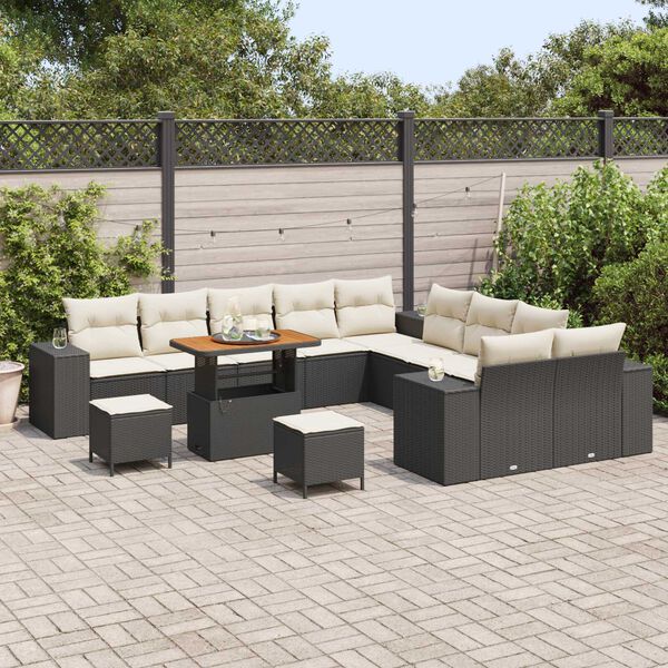 vidaXL Σετ Καναπέ Κήπου Ρυθμιζόμενο ύψος 13 pcs Μαύρο συνθετικό ρατάν
