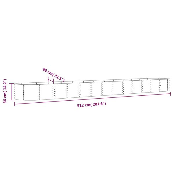 vidaXL Ζαρντινιέρα Γκρι 512x80x36 εκ. Ατσάλι με Ηλεκτρ. Βαφή Πούδρας