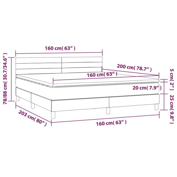 vidaXL Κρεβάτι Boxspring με Στρώμα & LED Κρεμ 160x200 εκ. Υφασμάτινο