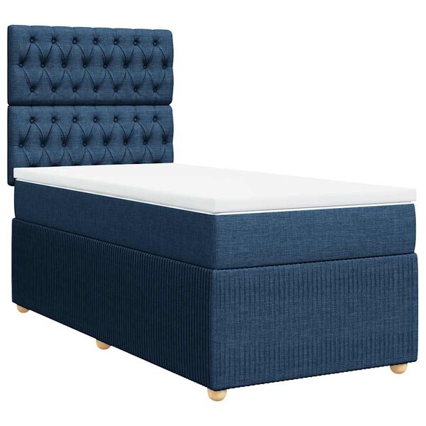 vidaXL Κρεβάτι Boxspring με Στρώμα Μπλε 90x190 εκ.Υφασμάτινο
